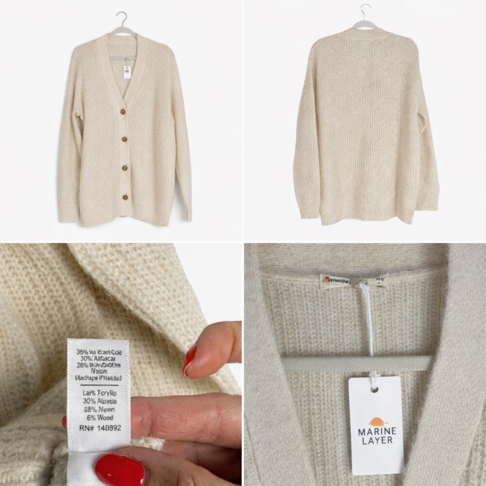 Marine Layer Nova Oversized Cardigan Ivory Wool Blend Women’s Small NWT - Picture 3 of 6